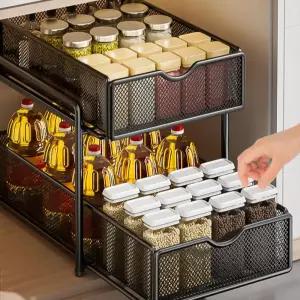 주방용품 하부장 슬라이딩 무타공 싱크대정리 검정2단소형 수납장 레일 확