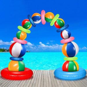 Lunmon 21개 여름 해변 파티 아치 키트에는 장식용 대형 24인치 풍선 비치볼 4개, 레인보우 16인치 풀볼 6개, 풀 수영 링 11개가 포함되어 있습니다(신선, 멀티컬러)