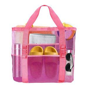 유나에듀오 대형 메시 비치백 - 장난감, 수건 및 휴가 필수품을 위한 9개의 포켓이 있는 가볍고 접이식 가족