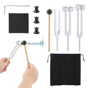 칼리다카 힐링 세트용 튜닝 포크 128Hz 256Hz 512Hz 리플렉스 해머 4-PCS 세트를 사용한 요가 사운드 테라피 악기 명상 액세서리용