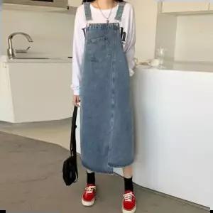 멜빵치마 멜빵스커트 트임 언발란스 데님 편한 청원피스