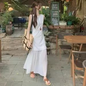 고품질 민소매 프릴 시스루 원피스 여리여리 청순 심플 학생 출근룩 (WFK93Q8)