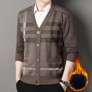 빈티지 남자 체크 가디건 중년 니트 직장인 스웨터