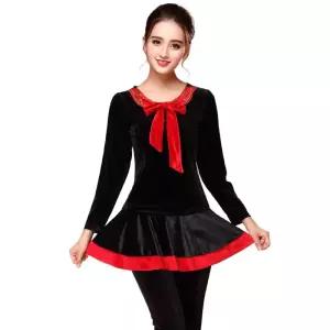 여성 벨벳 댄스상의 방송 스커트 가을 라인 댄스복 겨울