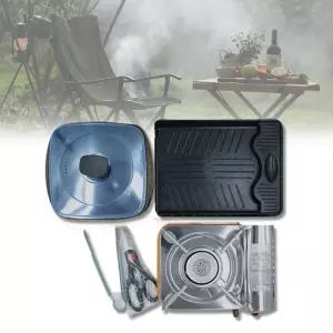 휴대용 가스렌지 캠핑 취사도구 세트 구이팬 냄비 가위 집게 야외 가정용 부탄가스 버너 부르스타 (6종)