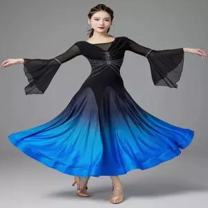 여성 사교 댄스복 파랑 무대의상 L 드레스 밸리 검정