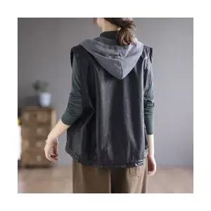 볼사스 여자조끼 겨울 나시 빅사이즈 가을 가디건 후드 조끼 PU가죽 ADOR4