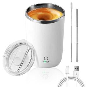 [미국배송] 영 셀프 교반 머그컵 12온스 휴대용 전기 믹싱 누수 방지 뚜껑이 있는 스테인리스 여행용 커피 컵 밀크티용 오토 믹서 텀블러 화이트