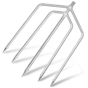 KOMCLUB 접이식 텔레스코픽 폴 스테인리스 스틸 낚시 개프스 로드 포크 훅, 5-프롱 하푼 8mm 나사 교체 가능한 바다 포함 염수 사냥용 물고기 개구리 두더지용