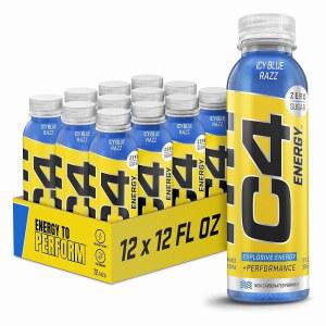 셀루코어 C4 에너지 비탄산 제로 슈가 에너지 음료, 운동 전 음료 + 베타 알라닌, 아이스 블루 라즈, 12 Fl Oz (12팩)