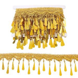 PH 팬더홀 4.6~5야드 골든 프린지 트림, 4인치 필리그리 레이스 리본과 티어드롭 비드 태슬 재봉 가장자리 트림 패브릭 장식 커튼 램프쉐이드 코스튬 크래프트 홈 데코레이션