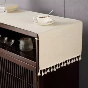 프리미엄 린넨 장식장 서랍장 가구 거실장 덮개 TV장 식탁보 화이트 33x180cm