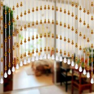 출입구용 오수누스 크리스탈 유리 구슬 커튼 문 비즈 아치형 장식 입구 창문 옷장용 히피 장식, 25줄 앰버