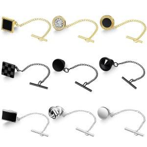 결혼식 생일 비즈니스 기념일을 맞아 체인 블랙 실버 골드 택 클러치로 핀을 묶는 남성용 미스다리 9개 타이