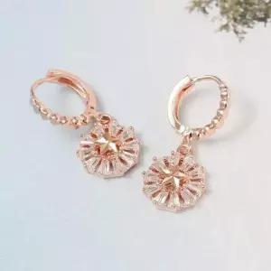 14K 금침 로즈골드 원터치링 큐빅 별 드롭 귀걸이 W9872D3