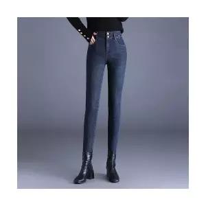 여성 기모 보온 빅사이즈 데님 작은바지 겨울 하이웨스트 롱 슬림핏 스키니팬츠 OP4