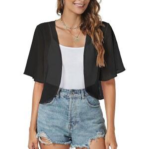 여성 어깨 쉬폰 카디건 오픈 프론트 반팔 볼레로 이브닝 드레시
