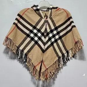 버버리키즈 아동 메리노울 캐시미어 노바체크 후드집업 망토/ M/ 싹다구제