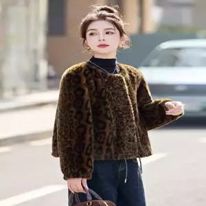 여자코트 모피 가을 겨울 라운드 퍼 일체형 호피 코트 원템4