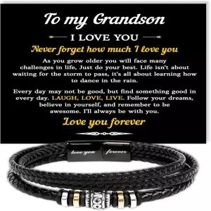 손자에게 드리는 비라길 가죽 팔찌 - 할머니나 할아버지의 의미 있는 선물 생일 크리스마스 졸업 또는 단지