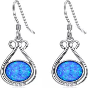 모티엘 925 스털링 실버 라운드 블루 오팔 귀걸이 실험실에서 재배한 다이아몬드 후크 어머니 아내 생일