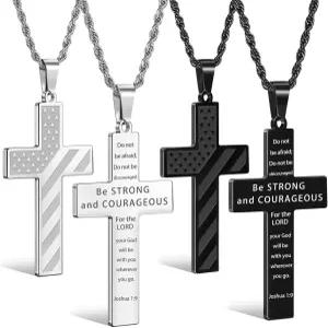 남성 로마스 2Pc 크로스 목걸이 성경 구절 크리스마스 선물 스테인리스 스틸 실버 블랙 아메리칸 플래그