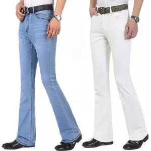 남자 화이트 청바지 팬츠 와이드 화이트진 세미 데미지 나팔