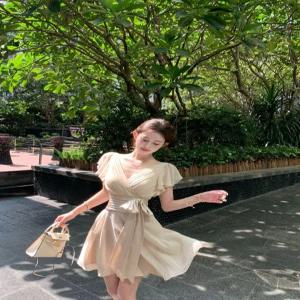 쉬폰원피스 랩원피스 휴양지 브이넥 원피스 하객룩 시스루