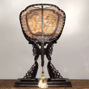 고급 선녀부채 나무받침대 중국풍 사극 수공예