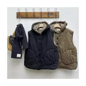 볼사스 여성 조끼 캐주얼 안감 면 가을 겨울 빈티지 후드민소매 나시 탑 ADOR4