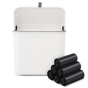 위생 냅킨 용기, 흰색 플라스틱 벽걸이 탐폰 쓰레기통 뚜껑 포함 10x9x6인치 여성용 홈 오피스 쓰레기통(200개 쓰레기 봉투 포함)