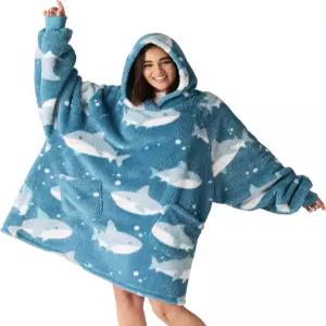 여성용 침대 커버 웨어러블 담요 상어 후드 선물 여자 친구 아내 남성 오버사이즈 섀기 셔파 포근한 따뜻한