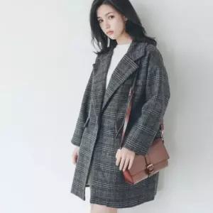 캐주얼 겨울 정장 여성 코트 루즈핏 모직 체크 자켓 (WFKB1Q5)