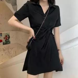 주름 라인 미니 원피스 여리핏 브이넥 캐주얼 여친룩 WAE65AF