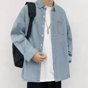기본 깔끔한 청남방 빅사이즈 데님셔츠 루즈핏 캐주얼 xoe6+3ZTo