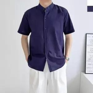 남성 시원한 린넨 반팔셔츠 네크라인 여름 남방 WE70610