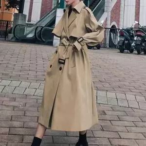 여성 베이직 디자인 트렌치코트 봄 가을 롱코트