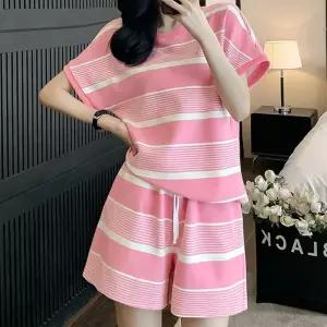 스트라이프 여성 반팔 반바지 트레이닝 상하의 세트 여자여름츄리닝 홈웨어