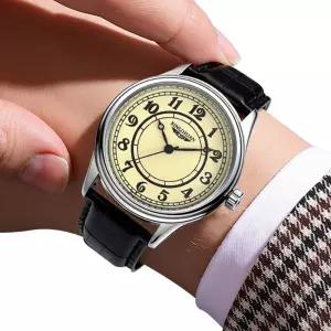 쉬미리 가죽 손목 초 패션 메탈 자인 라운드 학생 아날로그 수능 바늘 시계