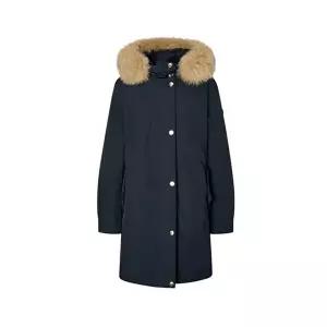 [셀러허브 패션]헤지스 여성 폭스퍼 롱 헤비 구스 다운 야상 다크네이비 HSJU5D102N3