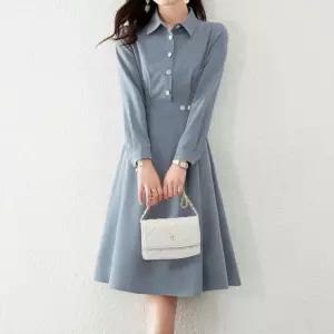 플레어 단추 플리츠원피스 스커트 돌잔치엄마원피스 하객룩원피스 홀복