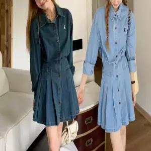 여성 허리 청스커트 A 원피스 데님미니 청 데님 밴딩 셔츠형미니 라인