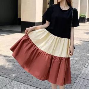 편한원피스 체크원피스 셔츠원피스 배색 반팔 랩원피스 여름롱원피스