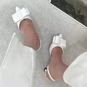 [하프클럽/]하객 룩 결혼식 패션 웨딩 슈즈 리본 슬링백 힐 구두