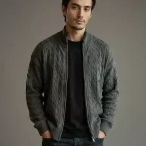 그레이 집업니트 화이트블럭9 남성 30대 집업가디건 하이넥 니 남자봄코디