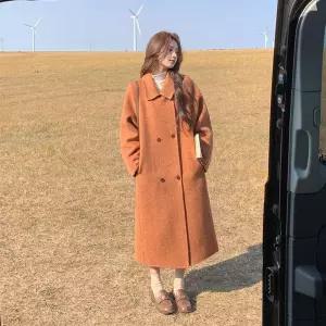 EAMT 여성코트 롱 양면 캐시미어 코트 겨울 루즈핏 캐주얼 무드 울 YJ4