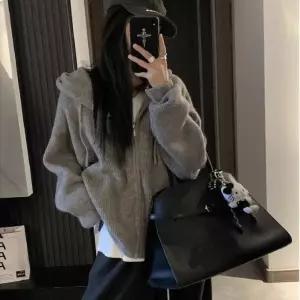 티류으스 남녀공용 가을겨울 레트로 후드 니트 가디건 루즈핏 베이직 틴에이저 커플룩 다용도 자켓 WY