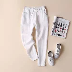 핏 밴딩 바지 린넨9부바지 허리밴딩바지 화이트 (WFKAMQ5)