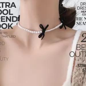 여성 벨벳 리본 진주스트랩 목걸이 패션 진주초커 (WFKB3U2)