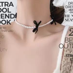 여성 벨벳 리본 진주스트랩 목걸이 패션 진주초커 (WFKB3U2)